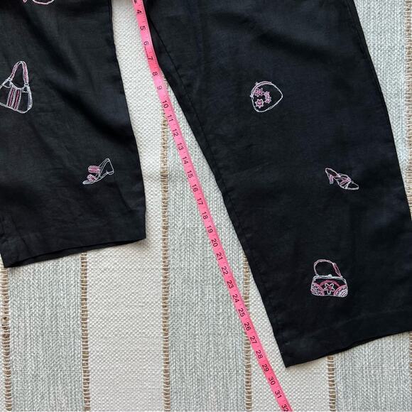 Deane & White Black Pink Embroidered 100% Linen Straight Leg Pants Women’s 20W - Picture 3 of 7